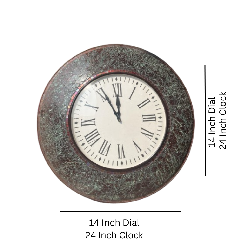 Rustic Green Mosaic Wall Clock with Roman Numerals - Timeless Home Décor - Nestern