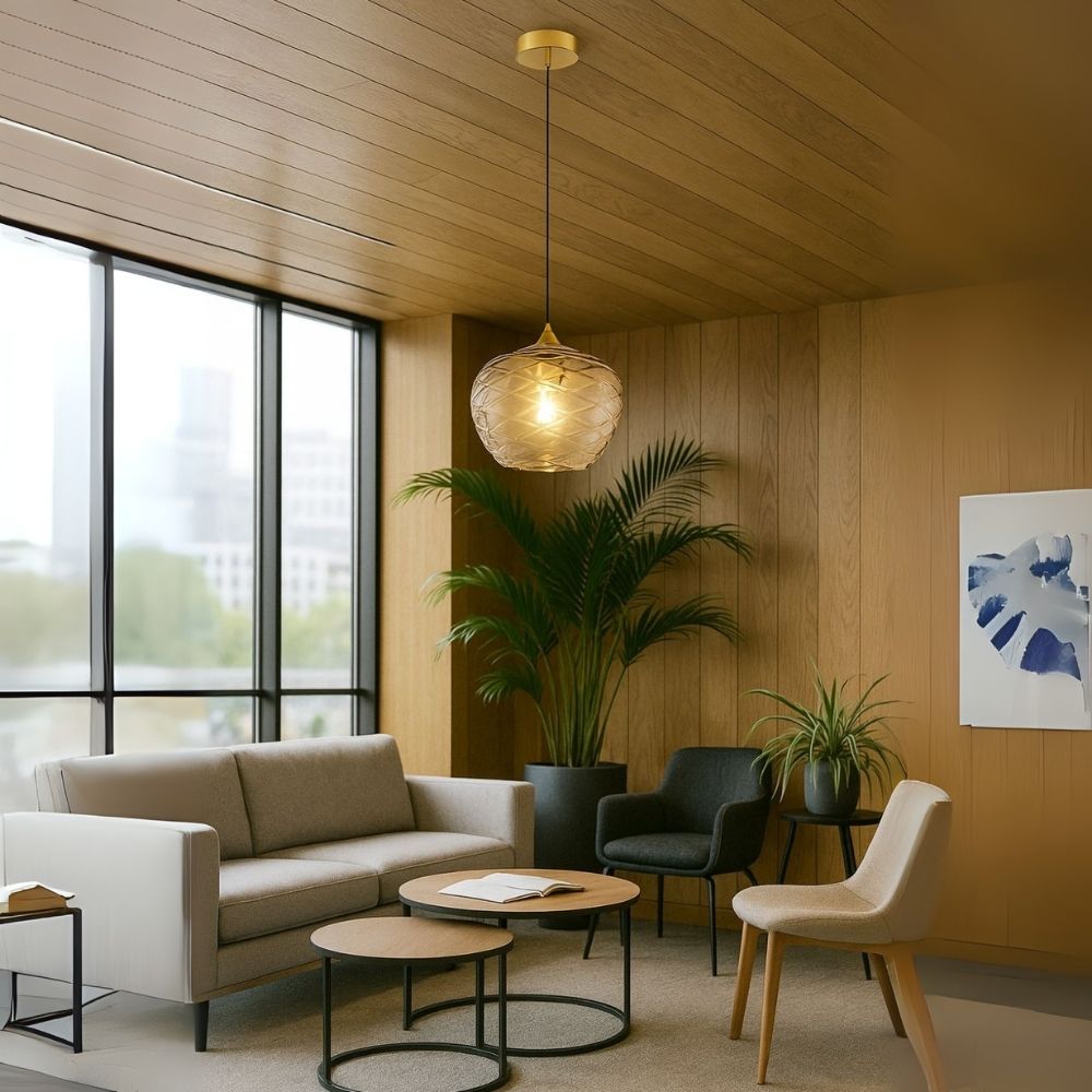 Elegant Amber, Green & Coffee Diamond-Cut Glass Pendant Light For Modern Interiors