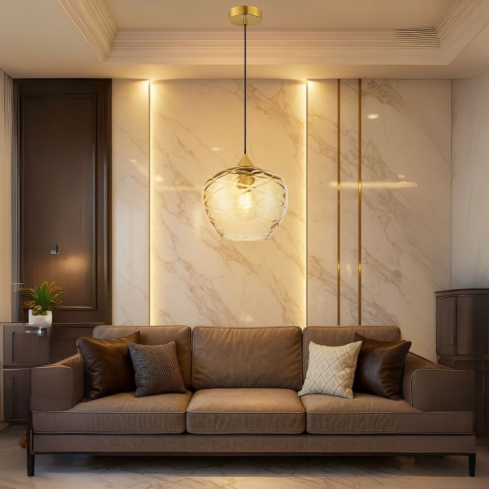 Elegant Amber, Green & Coffee Diamond-Cut Glass Pendant Light For Modern Interiors