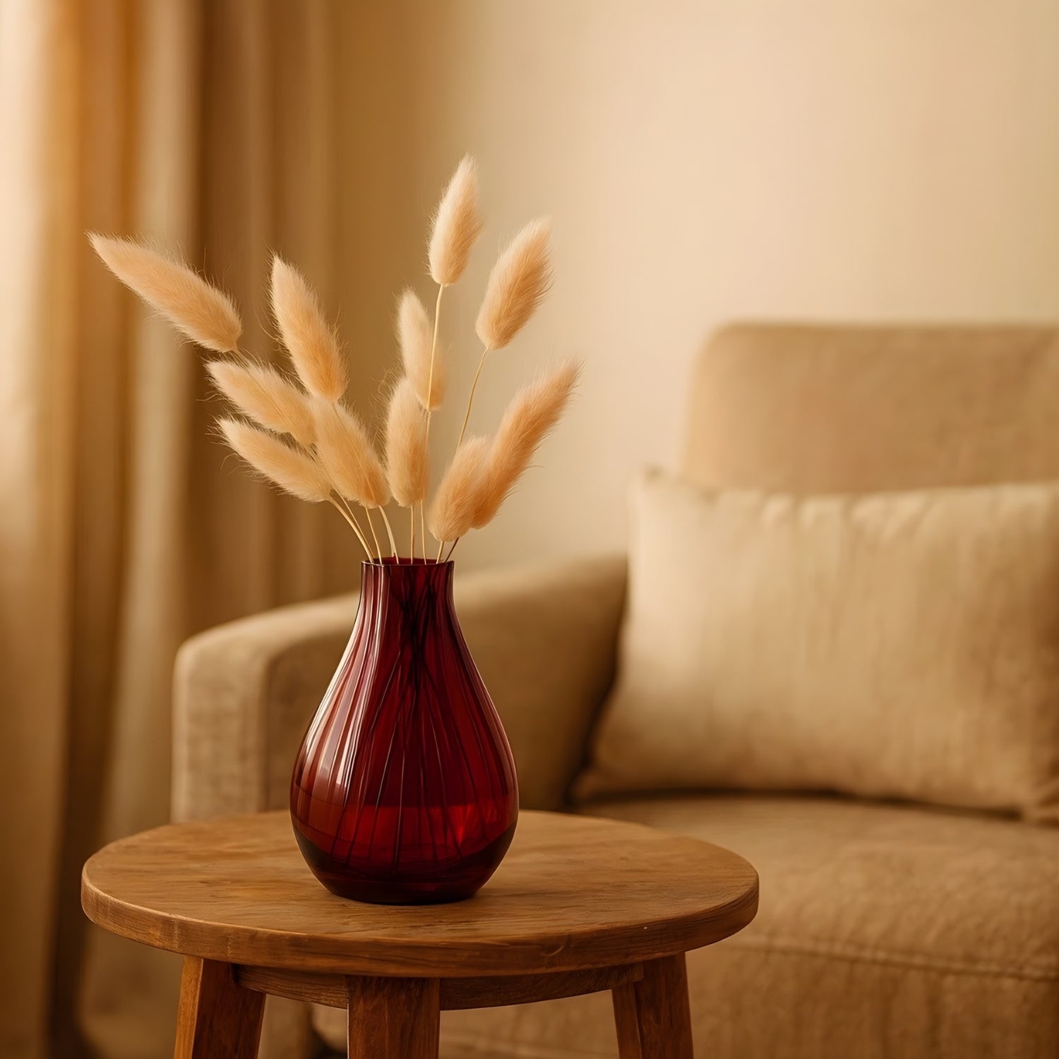 Rustic Charm Decorative Amber Vase With Natural Dried Flowers