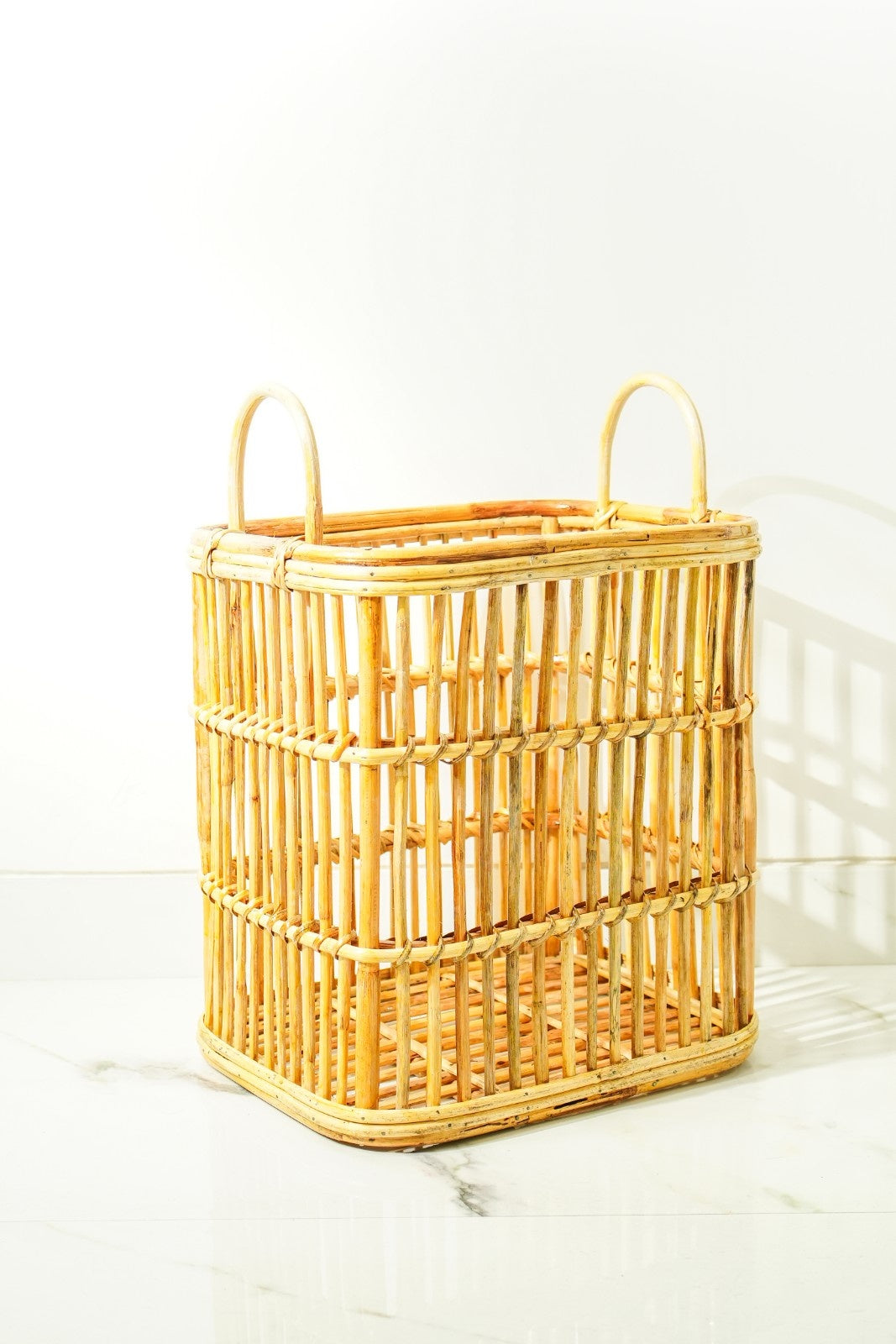 Rattan Laundry Basket – Tall Rectangular Organizer with Handles