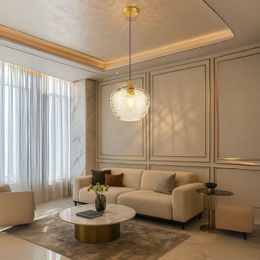 Elegant Amber, Green & Coffee Diamond-Cut Glass Pendant Light For Modern Interiors