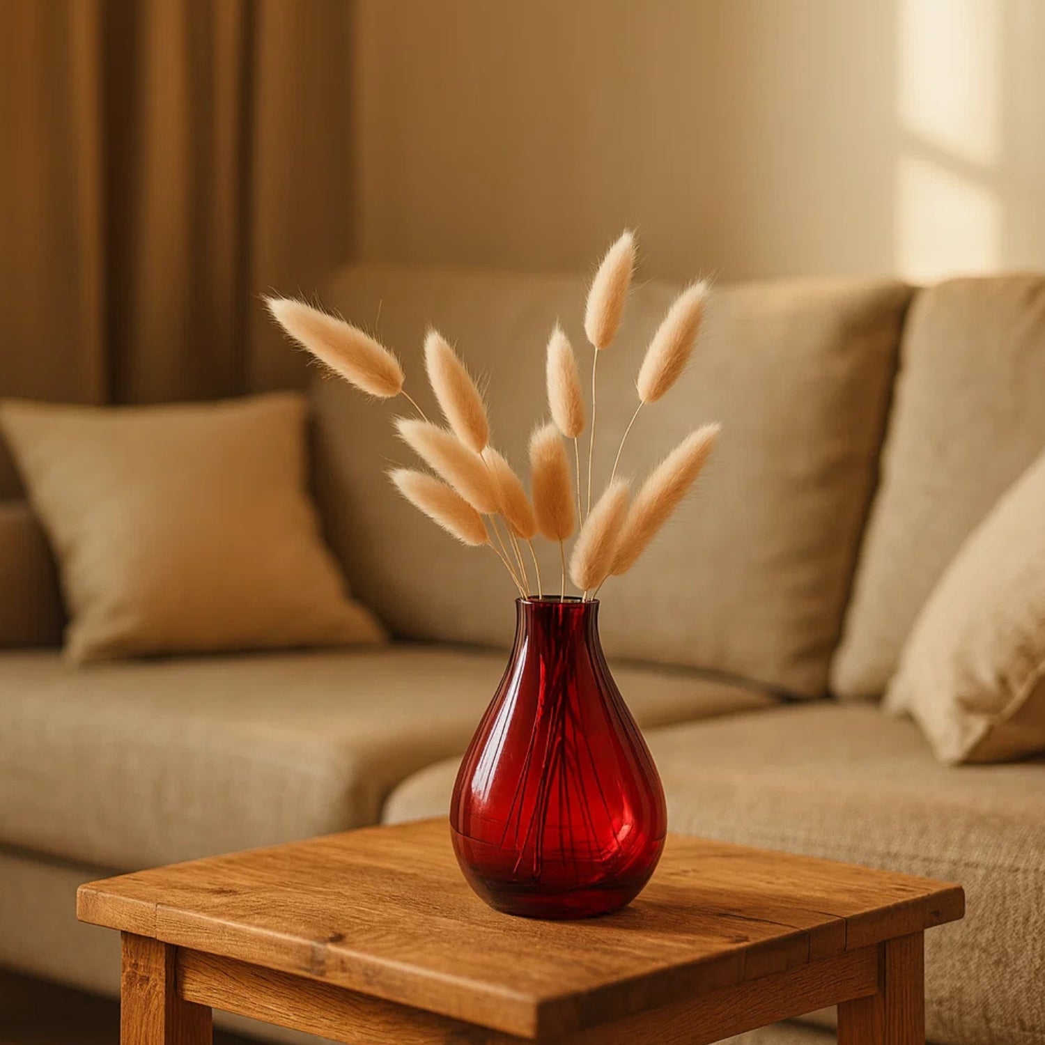 Rustic Charm Decorative Amber Vase With Natural Dried Flowers