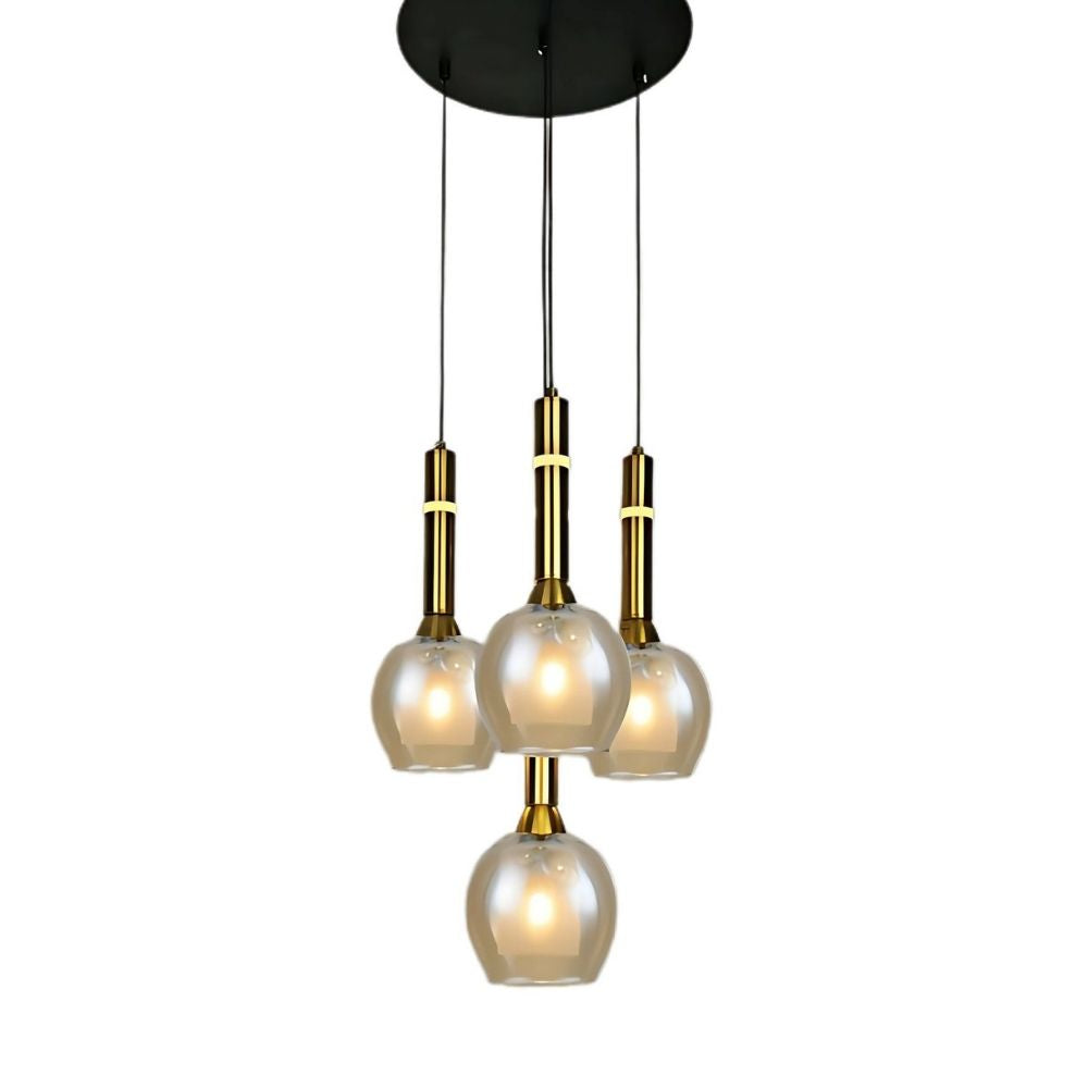 Elegant Amber/Smoke Grey Glass Hanging Lamp - Stylish Black Antique Gold 4-Light Fixture
