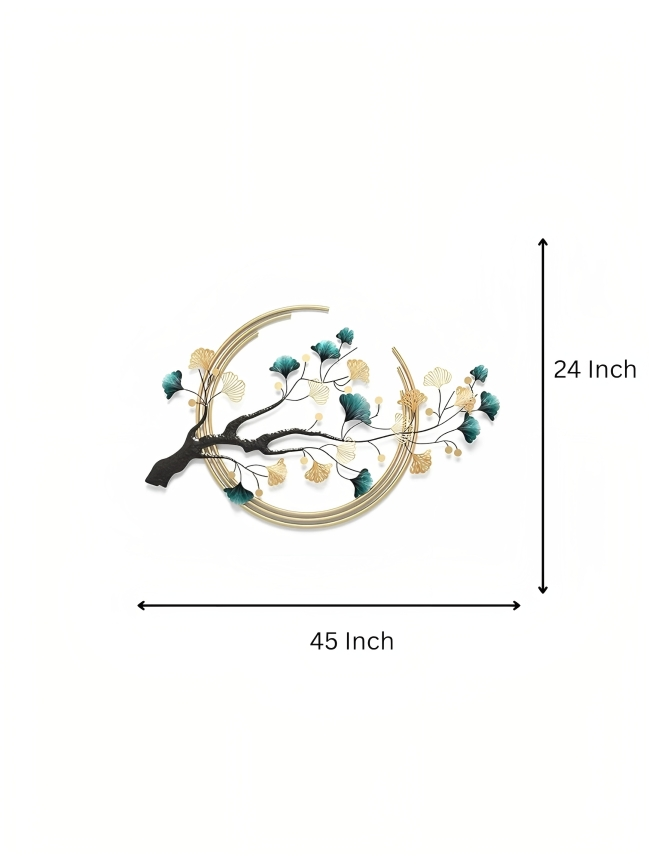 Luxury Gold & Teal Ginkgo Tree Metal Wall Art Décor