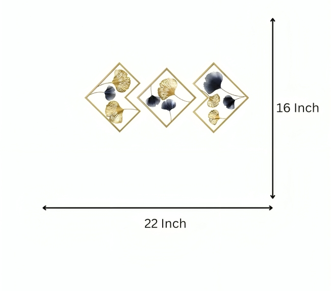 Geometric Gold & Blue Ginkgo Wall Art