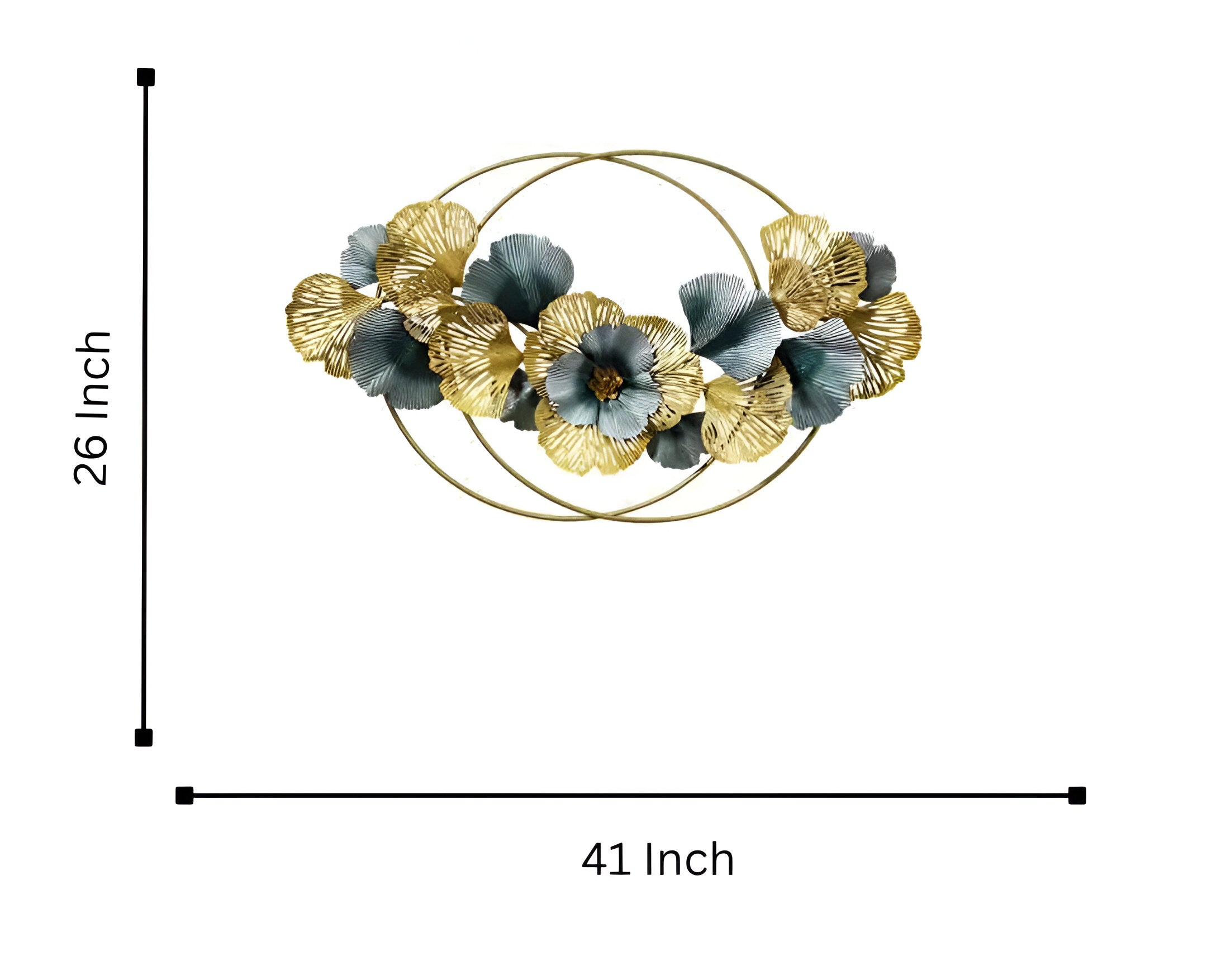 Luxury Floral Metal Wall Art – Gold & Teal Bloom Design