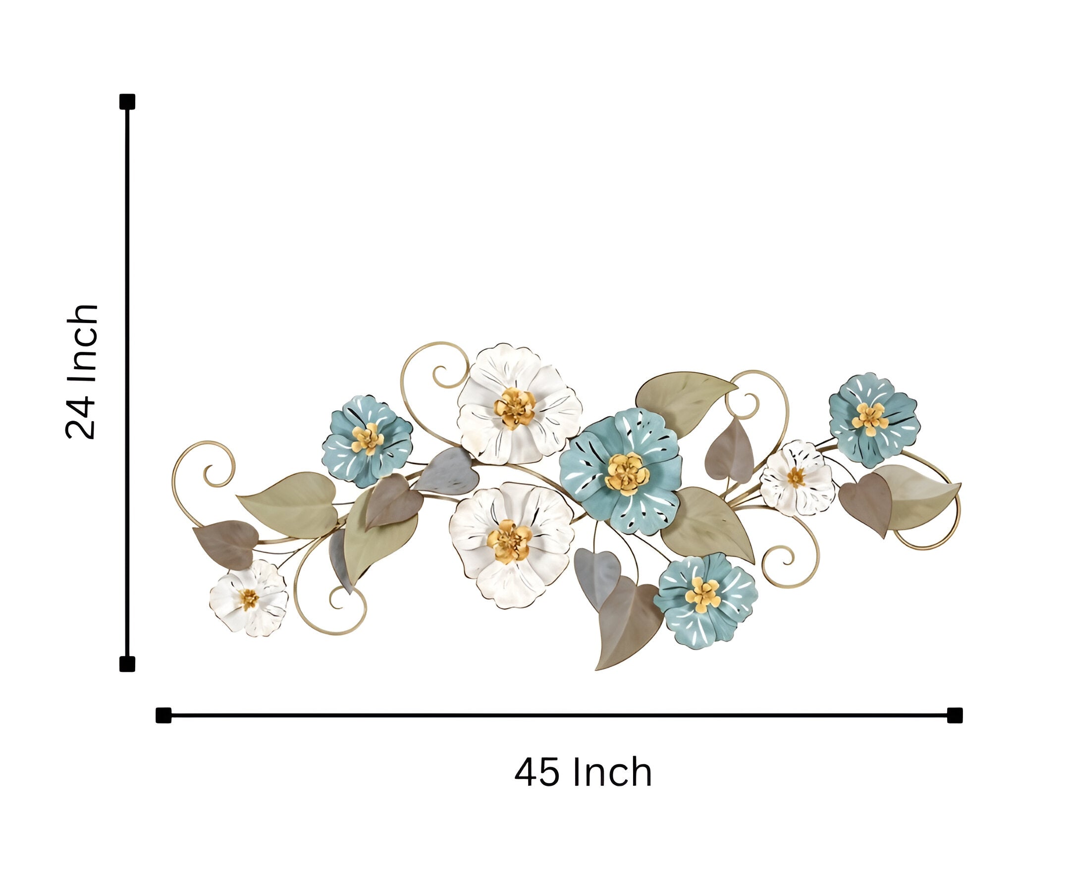 Elegant 3D Metal Floral Wall Art – Blue & Gold Flowers