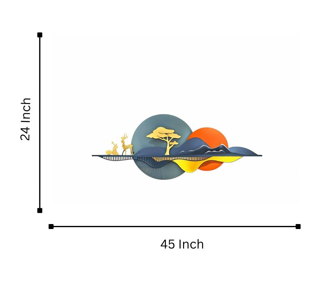 Modern 3D Metal Wall Art – Sunset & Mountain Landscape