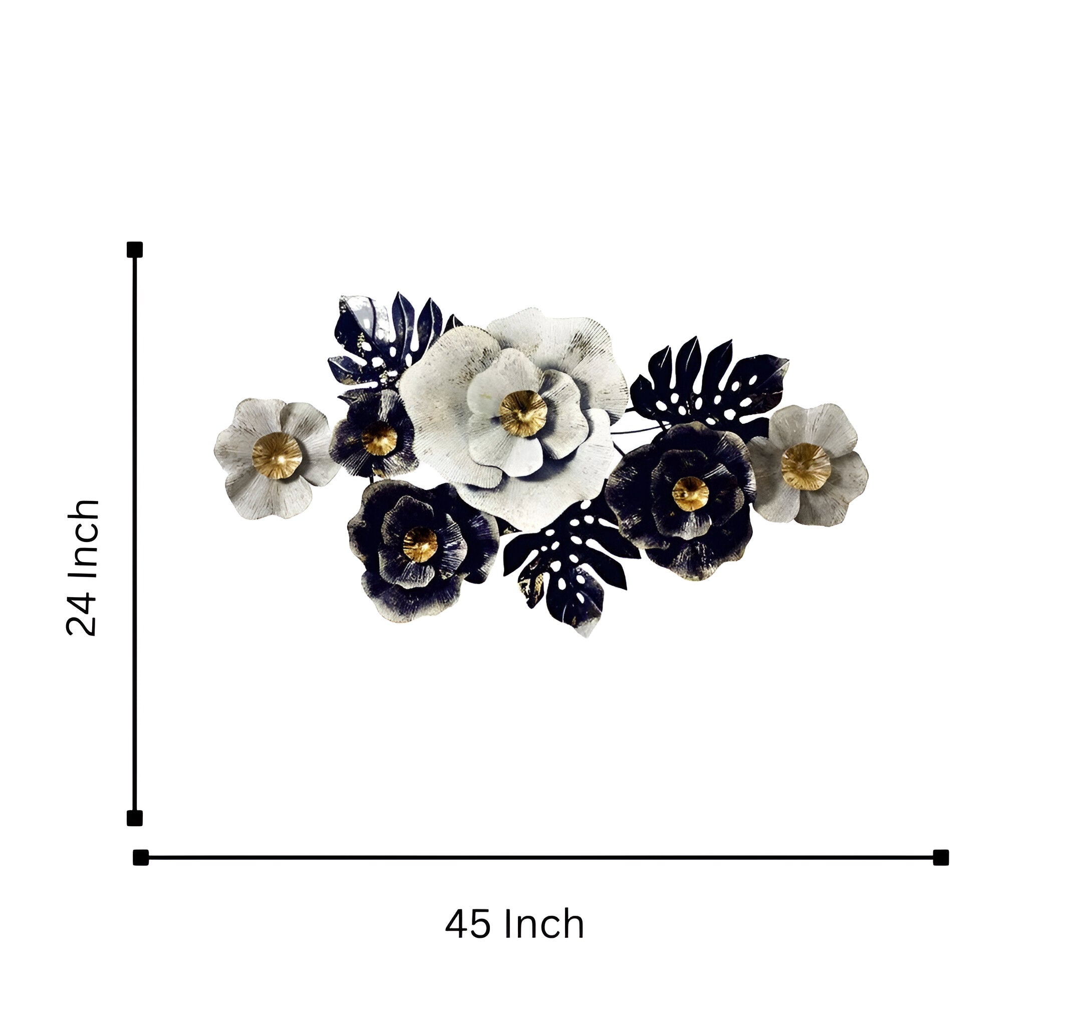 Luxury 3D Metal Wall Art – Black & White Floral Elegance