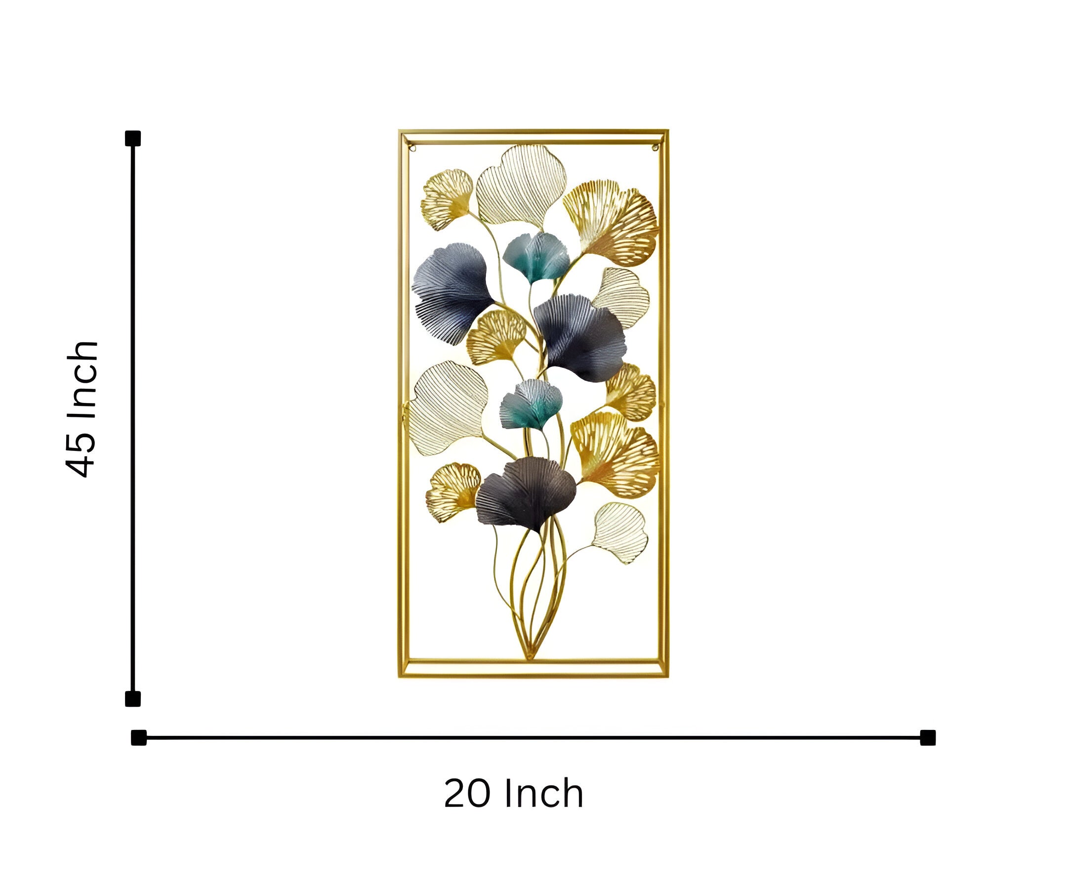 Luxury 3D Metal Wall Art – Gold & Blue Ginkgo Leaves
