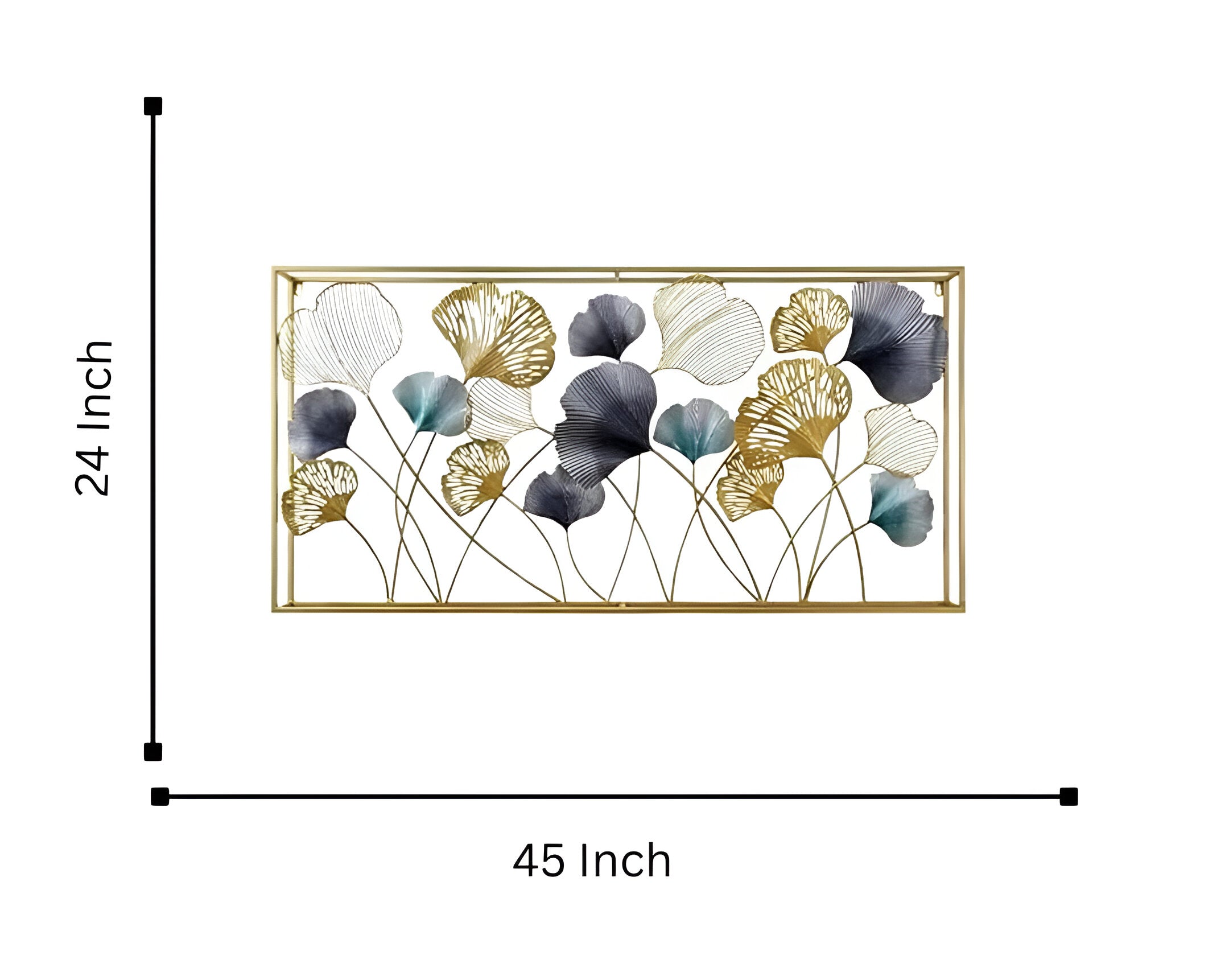 Luxury 3D Metal Wall Art – Gold & Blue Ginkgo Leaves