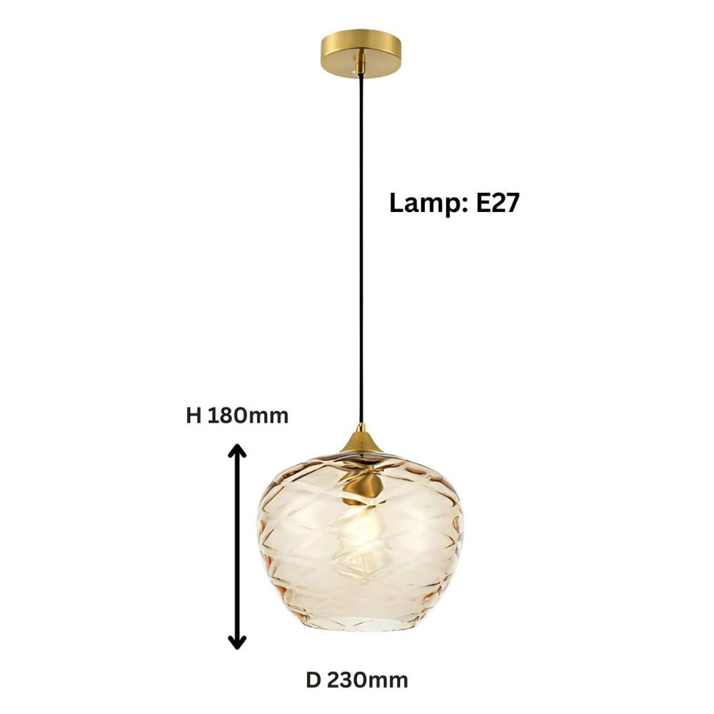 Elegant Amber, Green & Coffee Diamond-Cut Glass Pendant Light For Modern Interiors