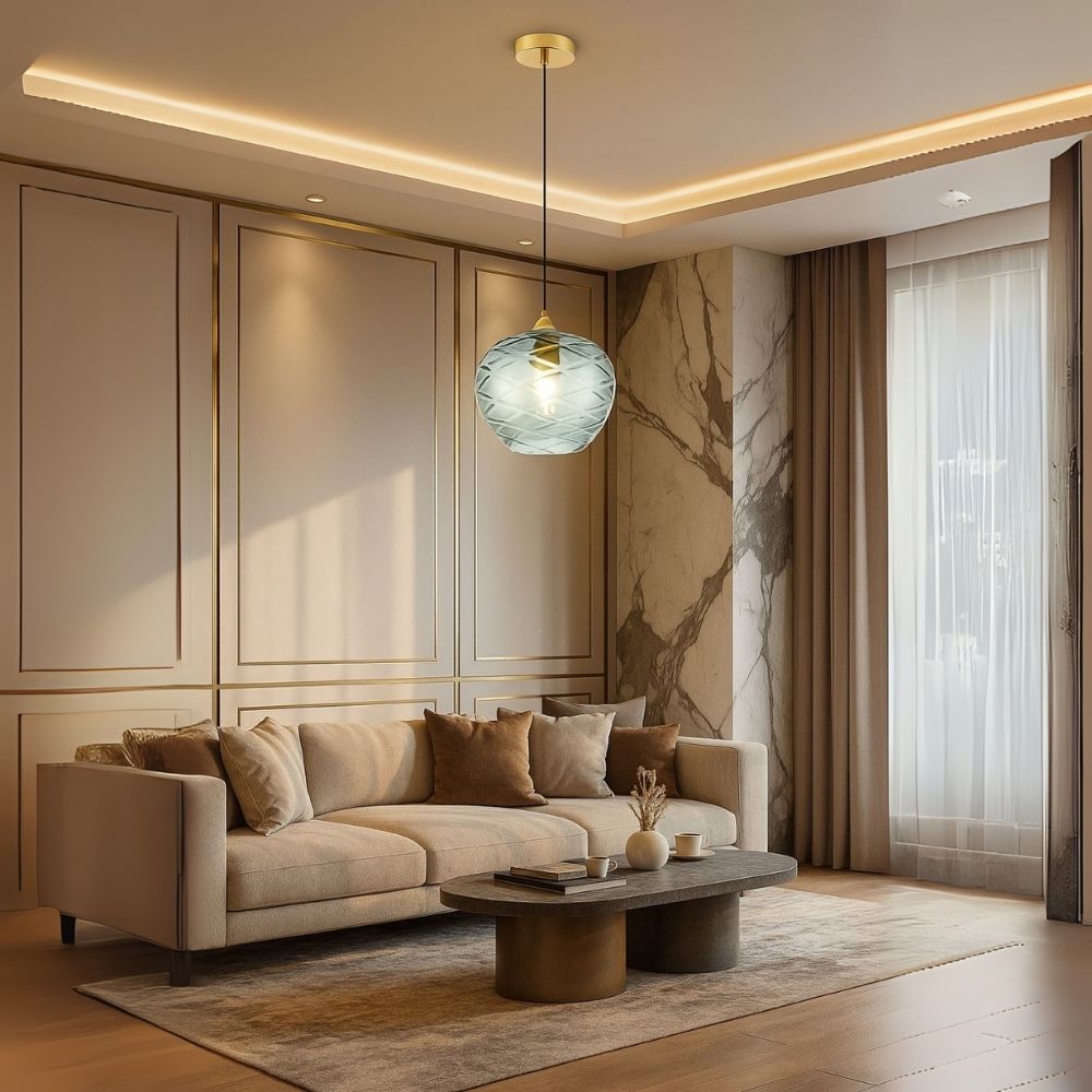 Elegant Amber, Green & Coffee Diamond-Cut Glass Pendant Light For Modern Interiors