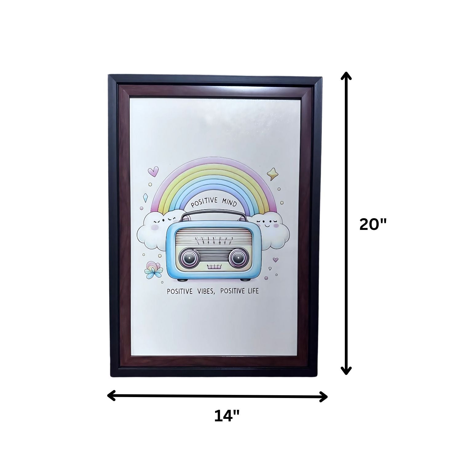 Colorful Rainbow Wall Art With Cute Radio – Positive Vibes Decor Print