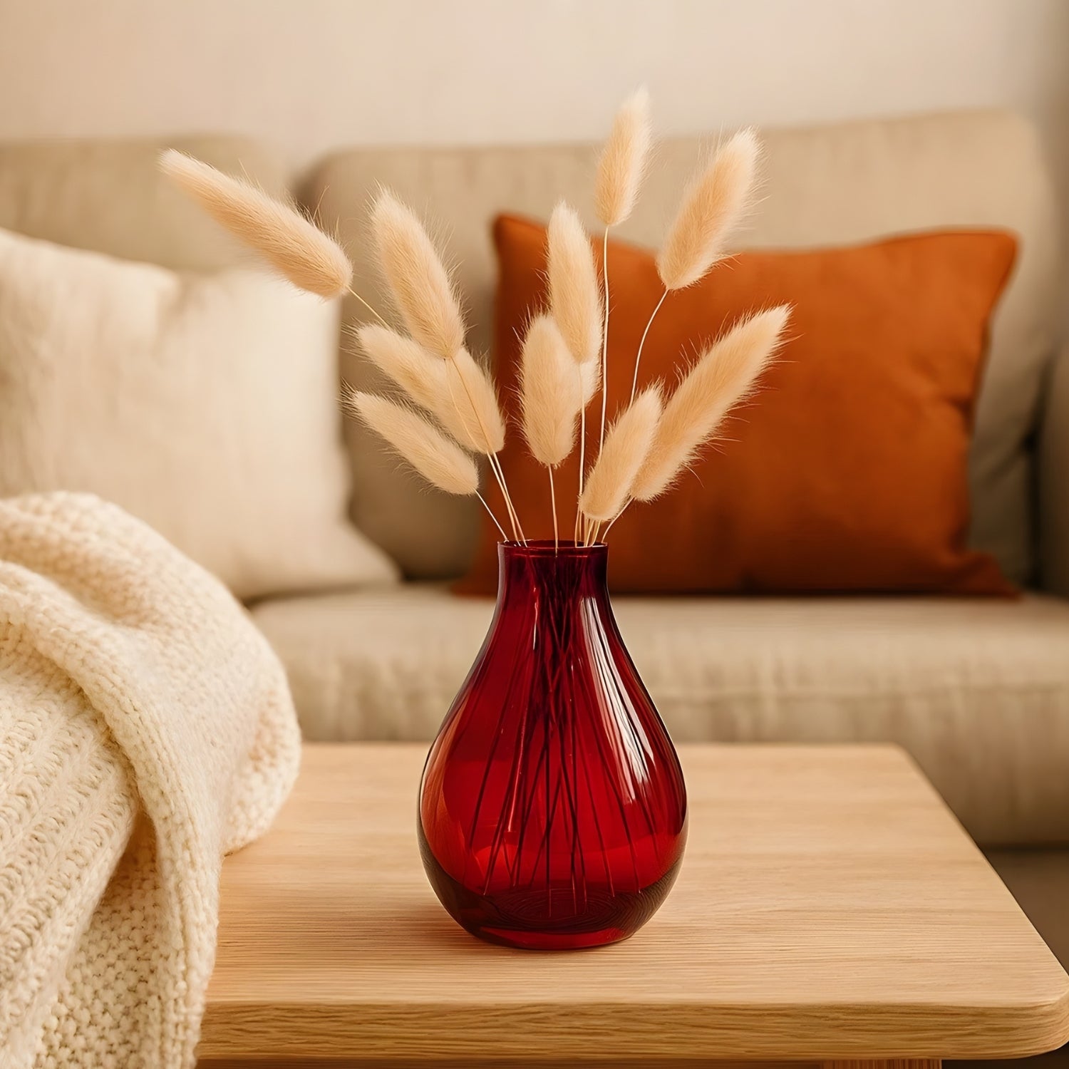 Rustic Charm Decorative Amber Vase With Natural Dried Flowers