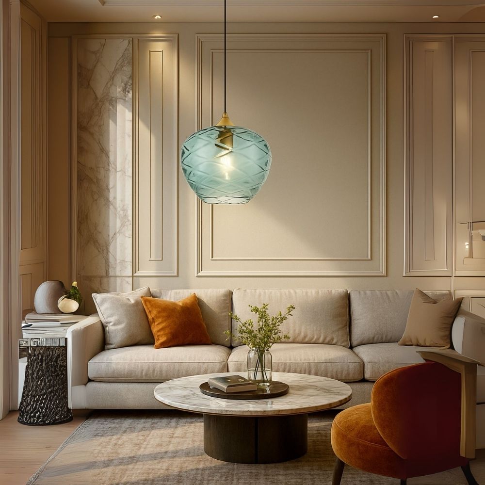 Elegant Amber, Green & Coffee Diamond-Cut Glass Pendant Light For Modern Interiors