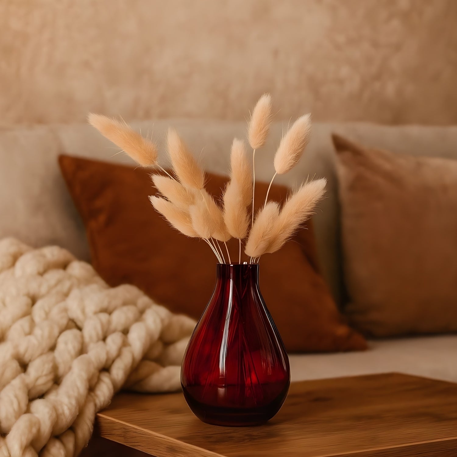 Rustic Charm Decorative Amber Vase With Natural Dried Flowers