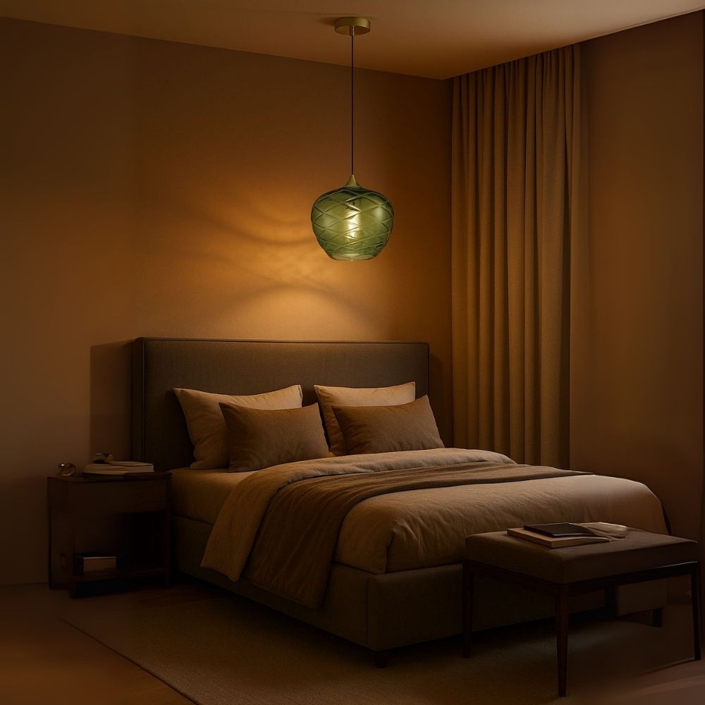 Elegant Amber, Green & Coffee Diamond-Cut Glass Pendant Light For Modern Interiors