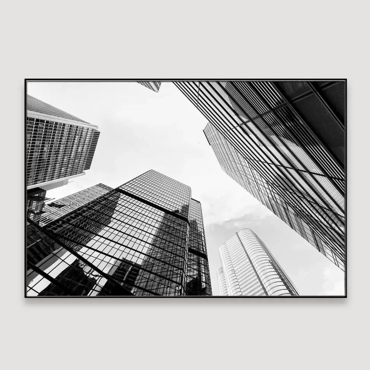 Skyscraper Reflection Monochrome Art - Modern Cityscape Framed Print