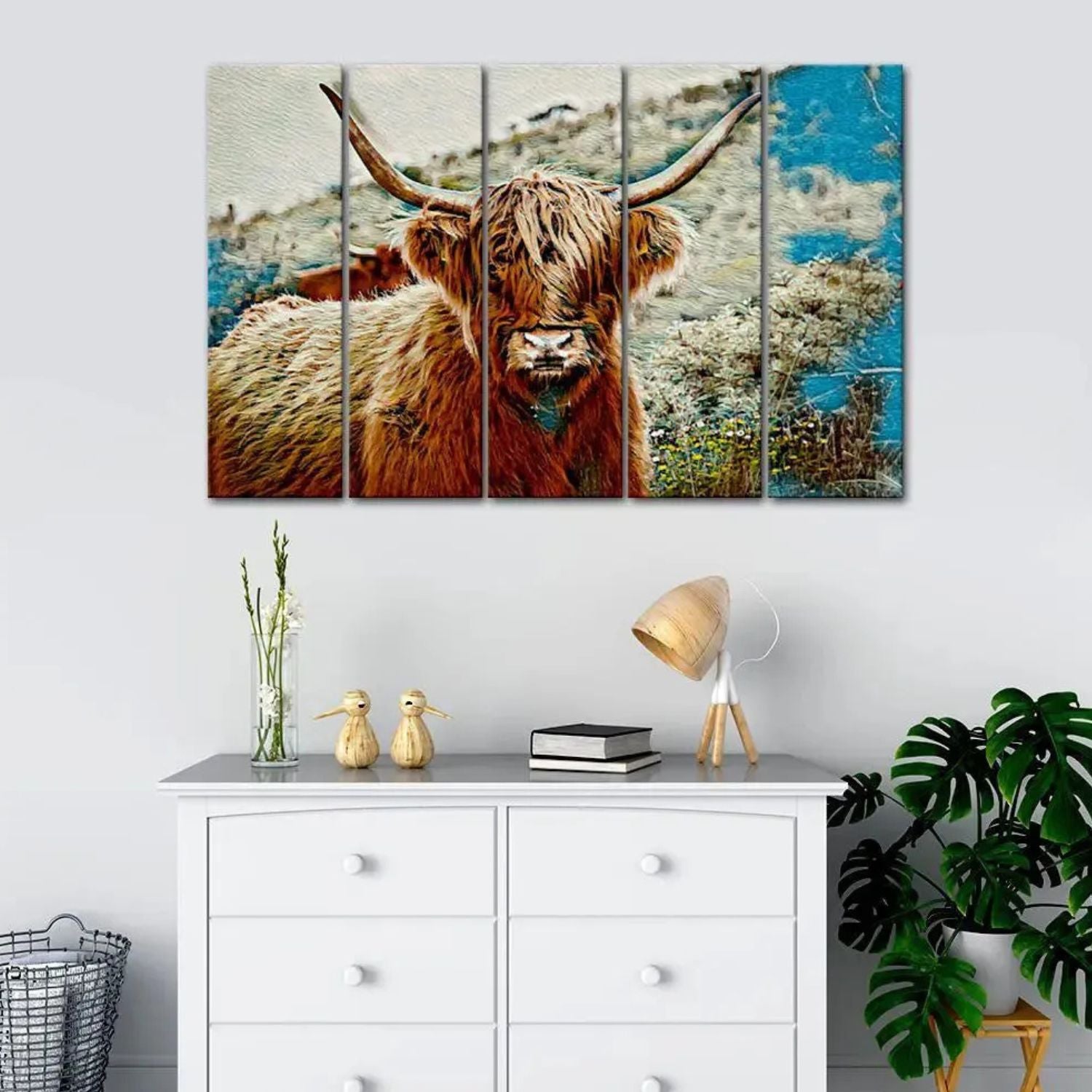 Abstract Hairy Bull Rustic Landscape Multi Panel Canvas Wall Art