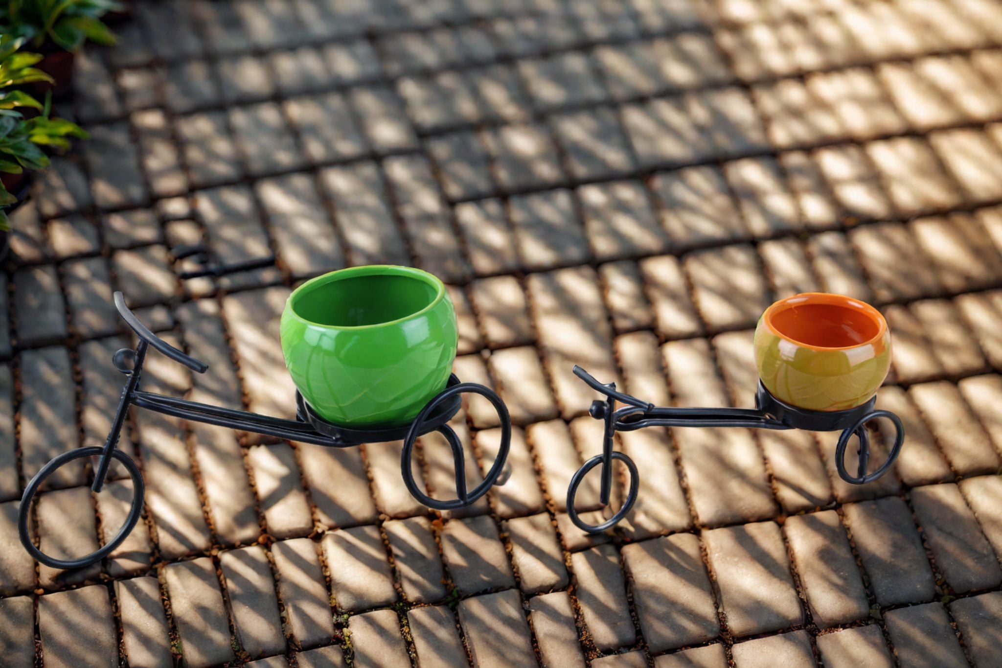 Unique Iron Rickshaw with Orchid Pot - Set of 2 - Nestern