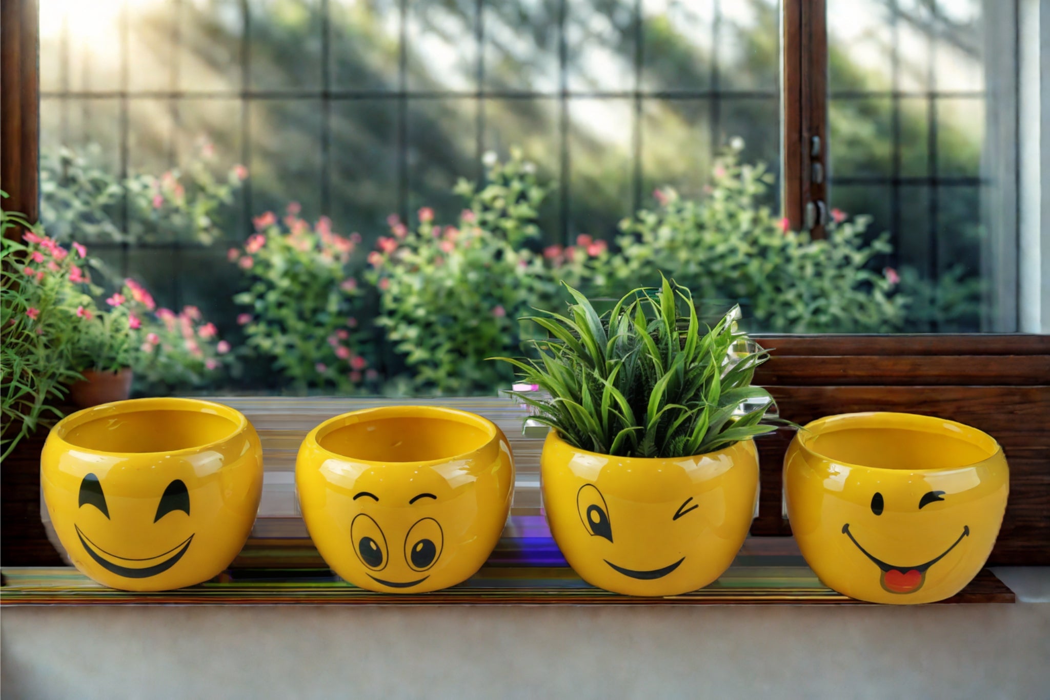 Attractive Orchid Pots with Emoji Print - Pack of 4 - Nestern