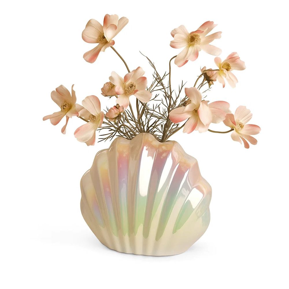 Madeleine Shell Ceramic Vase With Electroplated Iridescent Finish