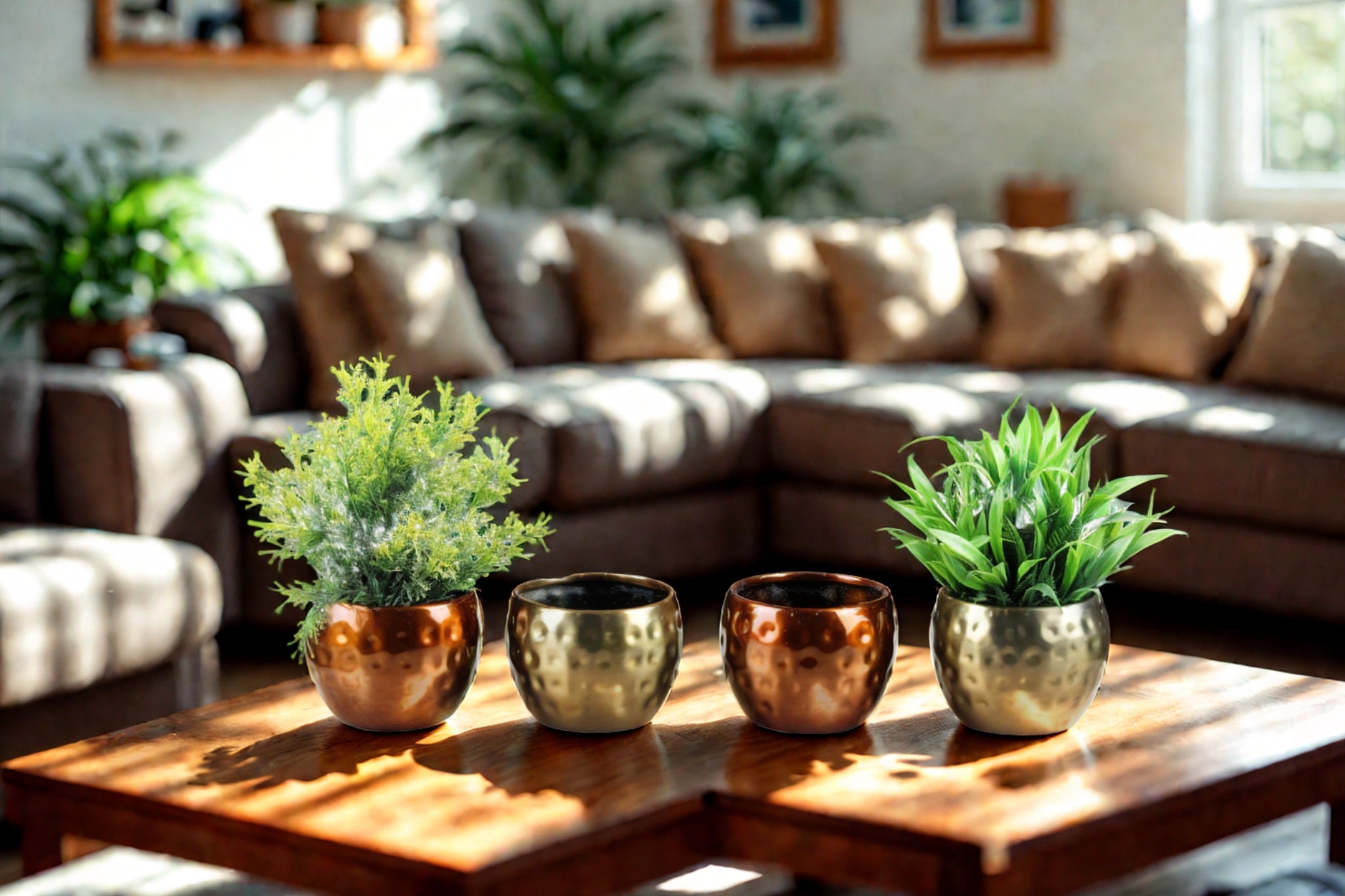 Elegant 3" Hammered TPR Tabletop Pots - Copper & Brass, Set of 4 - Nestern