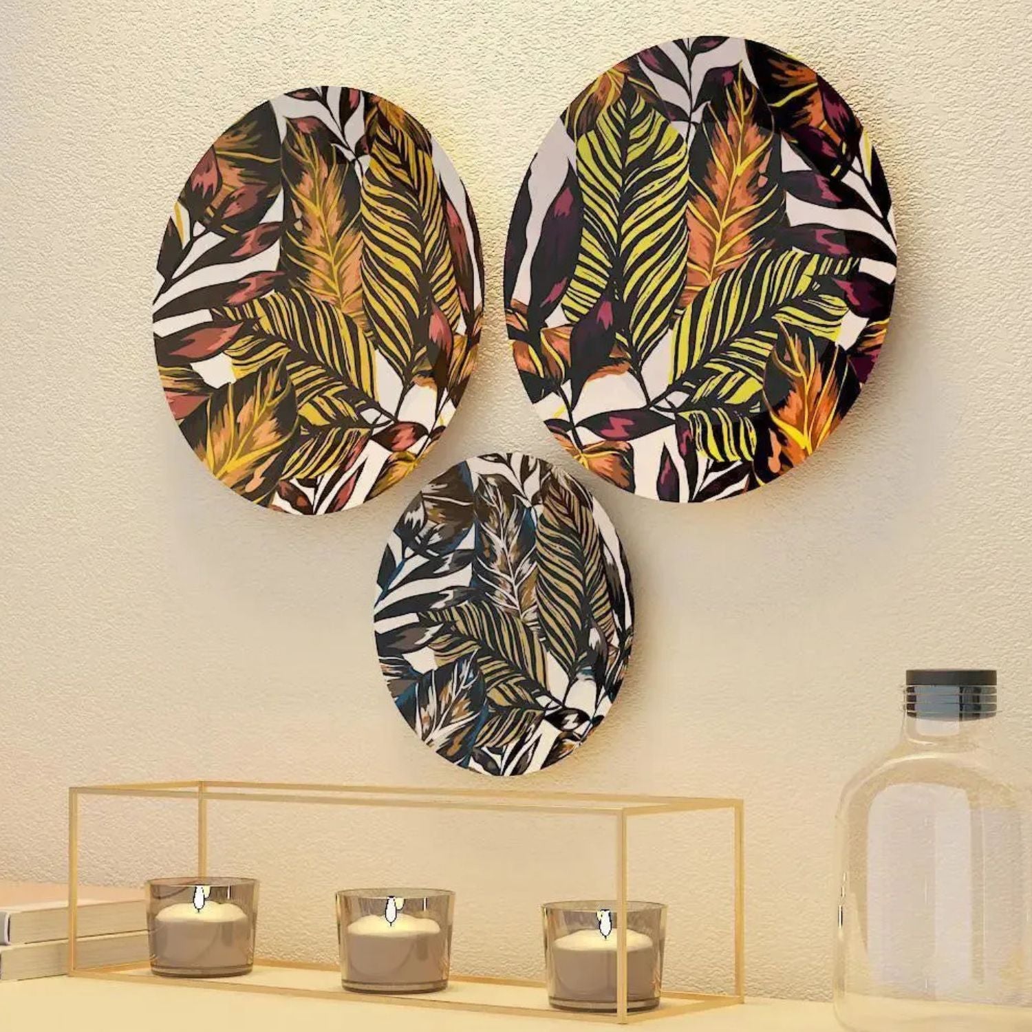 Luxury Leaf Pattern Ceramic Wall Plates For Home Decor