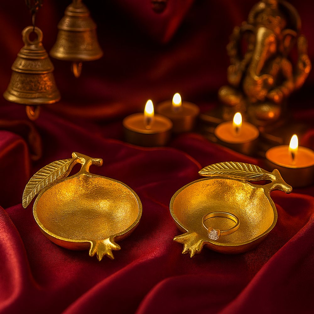 Golden Pomegranate Charm Decorative Bowls in Gift Box - Set of 2