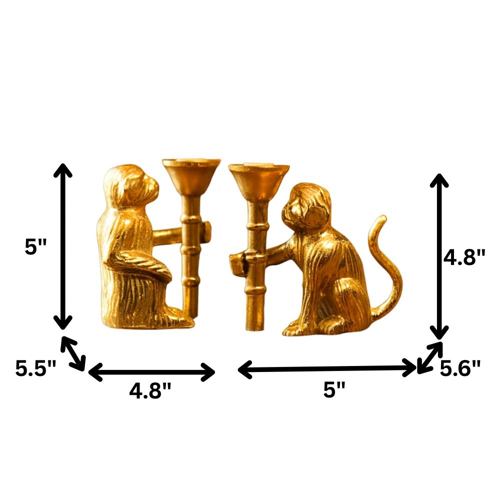 Elegant Golden Monkey Candle Holder Set of 2 For Home Decor