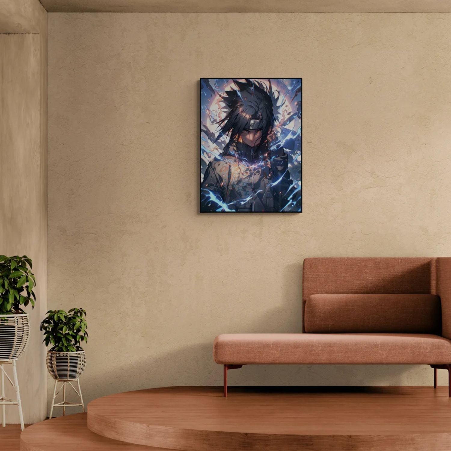 Elegant Sasuke Uchiha Naruto Uzumaki Lightning Anime Canvas Wall Painting