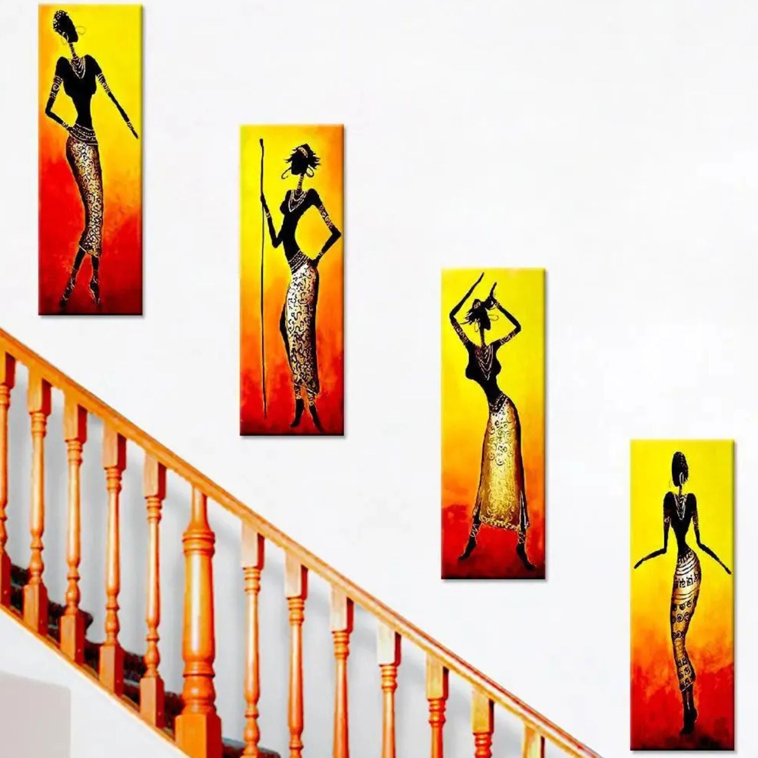 Vibrant African Tribal Women 4-Panel Canvas Wall Painting