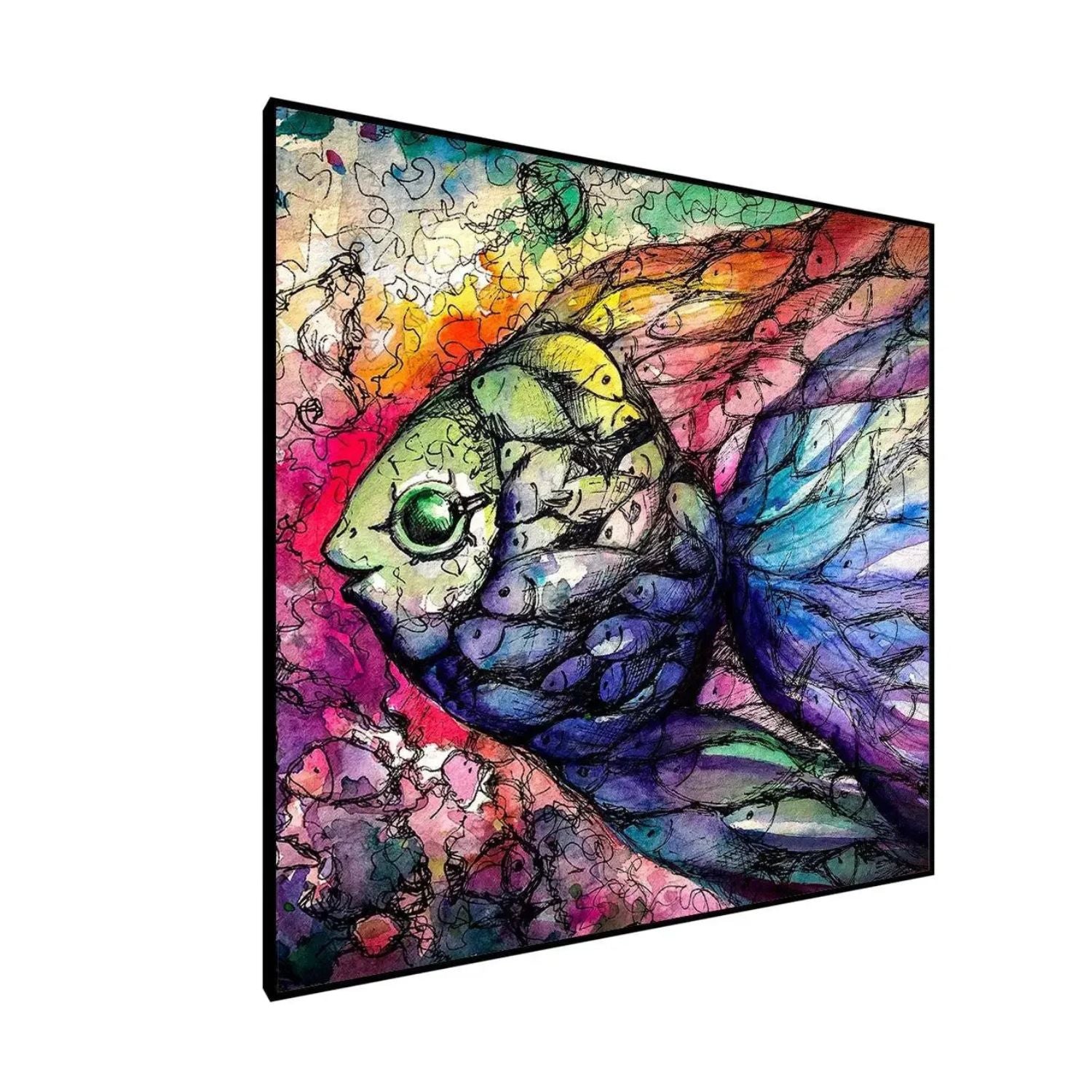 Vivid Aquatic Dreams - Abstract Colorful Fish Canvas Wall Art With Frame