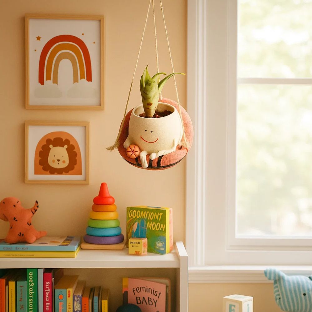 Bouncy Bloom Hanging Basket Planter With Cute Basketball Design