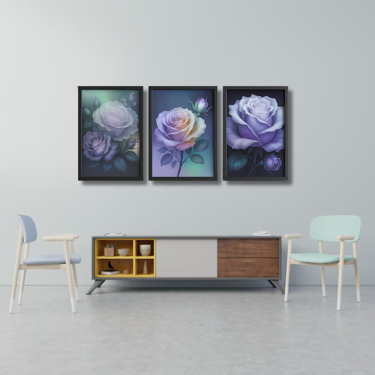 Elegant Purple Rose Canvas Wall Art Set for Modern Interiors