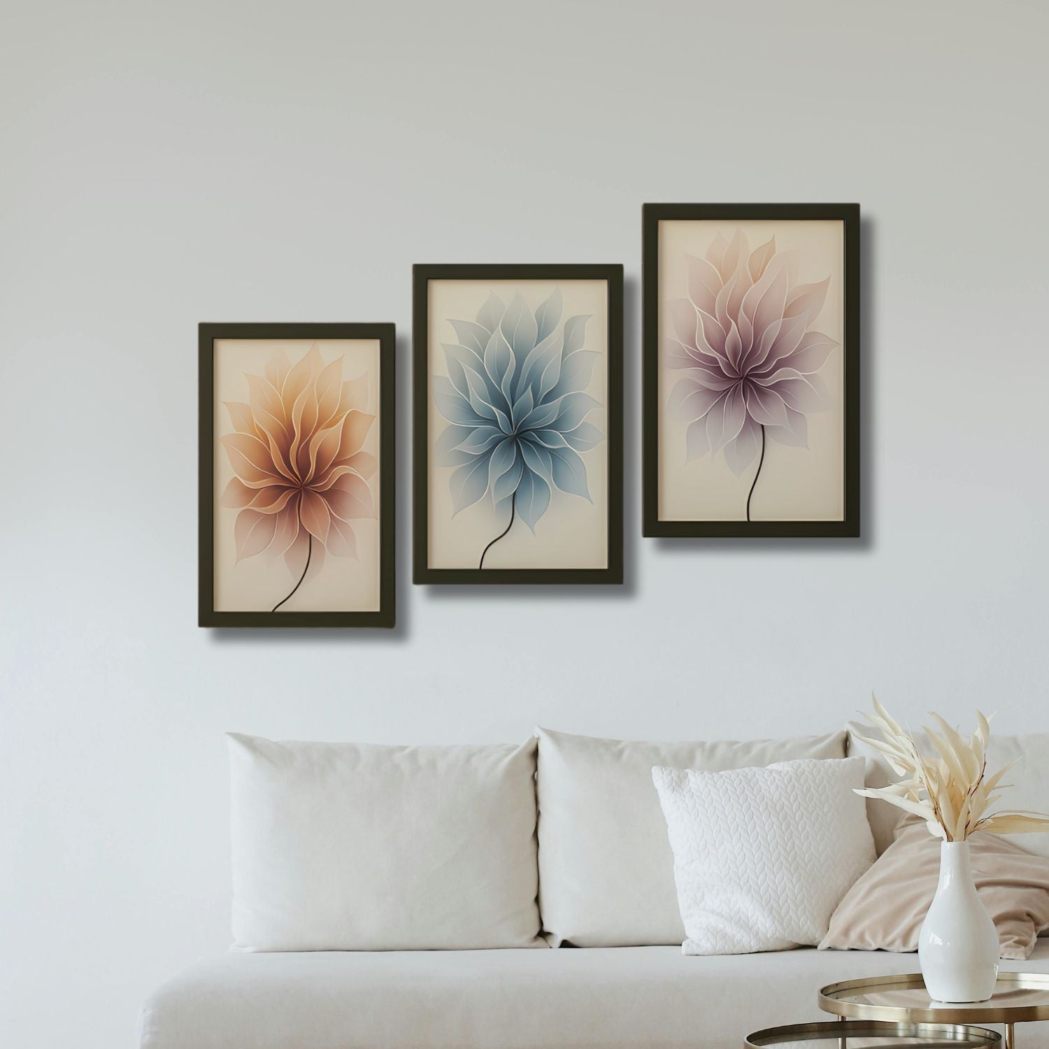 Modern Minimalist Floral Wall Art Set - 3 Framed Botanical Prints