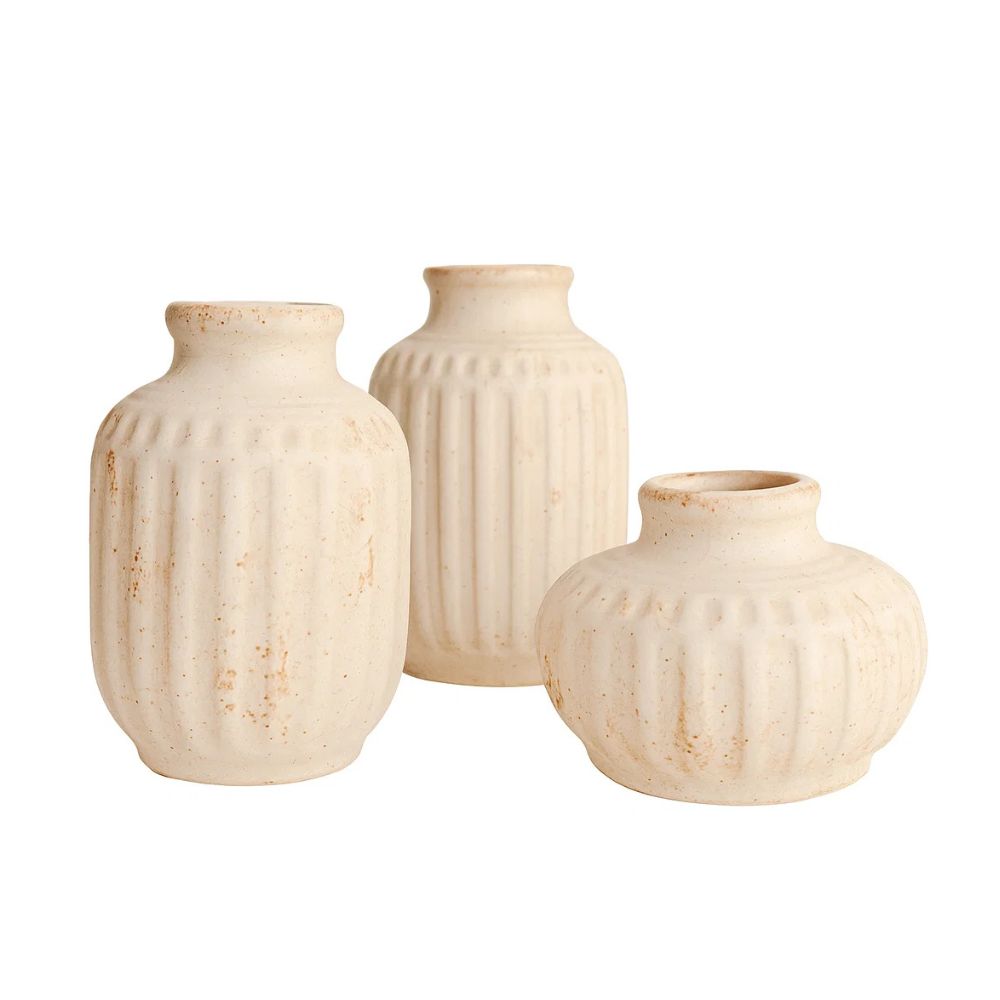 Rustic Handmade Ceramic Pottery Vase Set of 3 With Dried Bunch