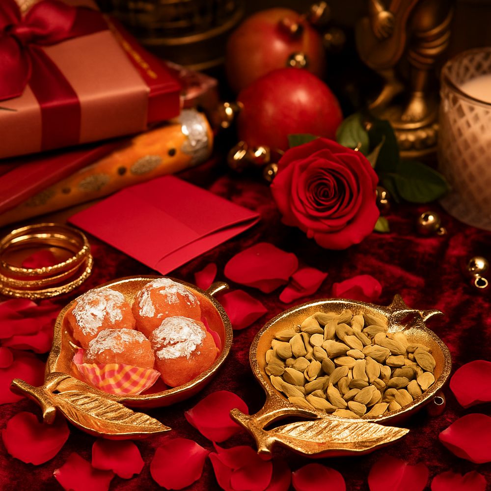 Elegant Golden Leaf Pomegranate Bliss Decorative Serving Dish Set