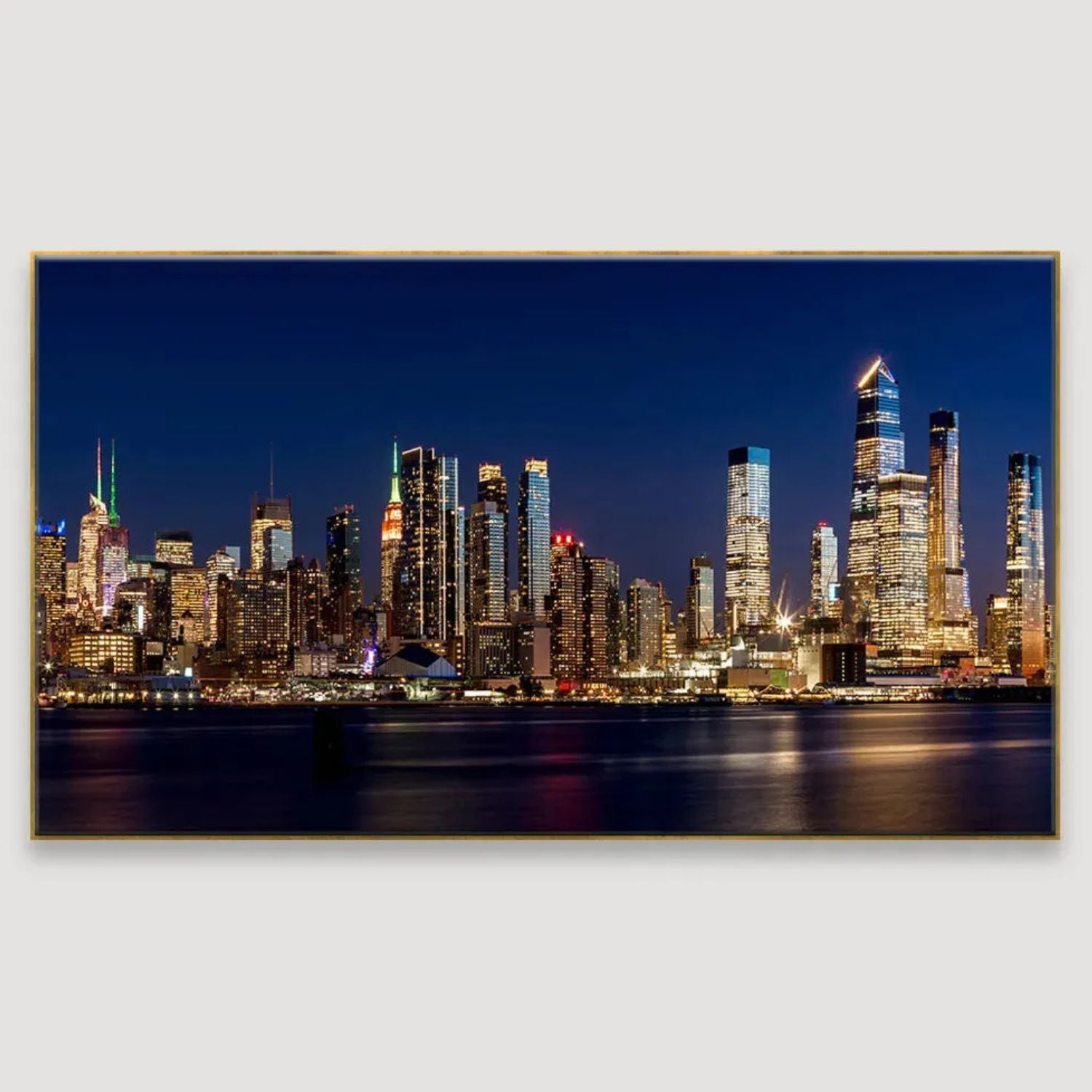 Stunning Night City Skyline Framed Canvas Wall Art - Modern Urban Decor