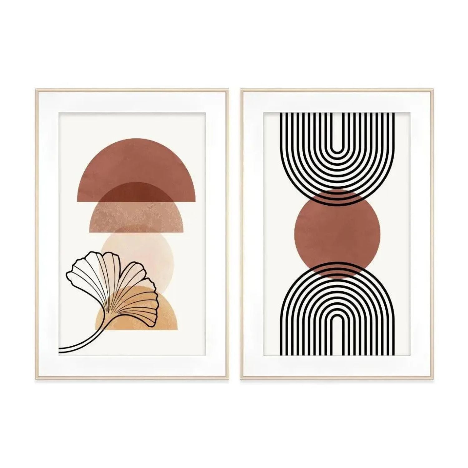 Boho Geometric & Line Art - Set of 2 Minimalist Framed Wall Prints