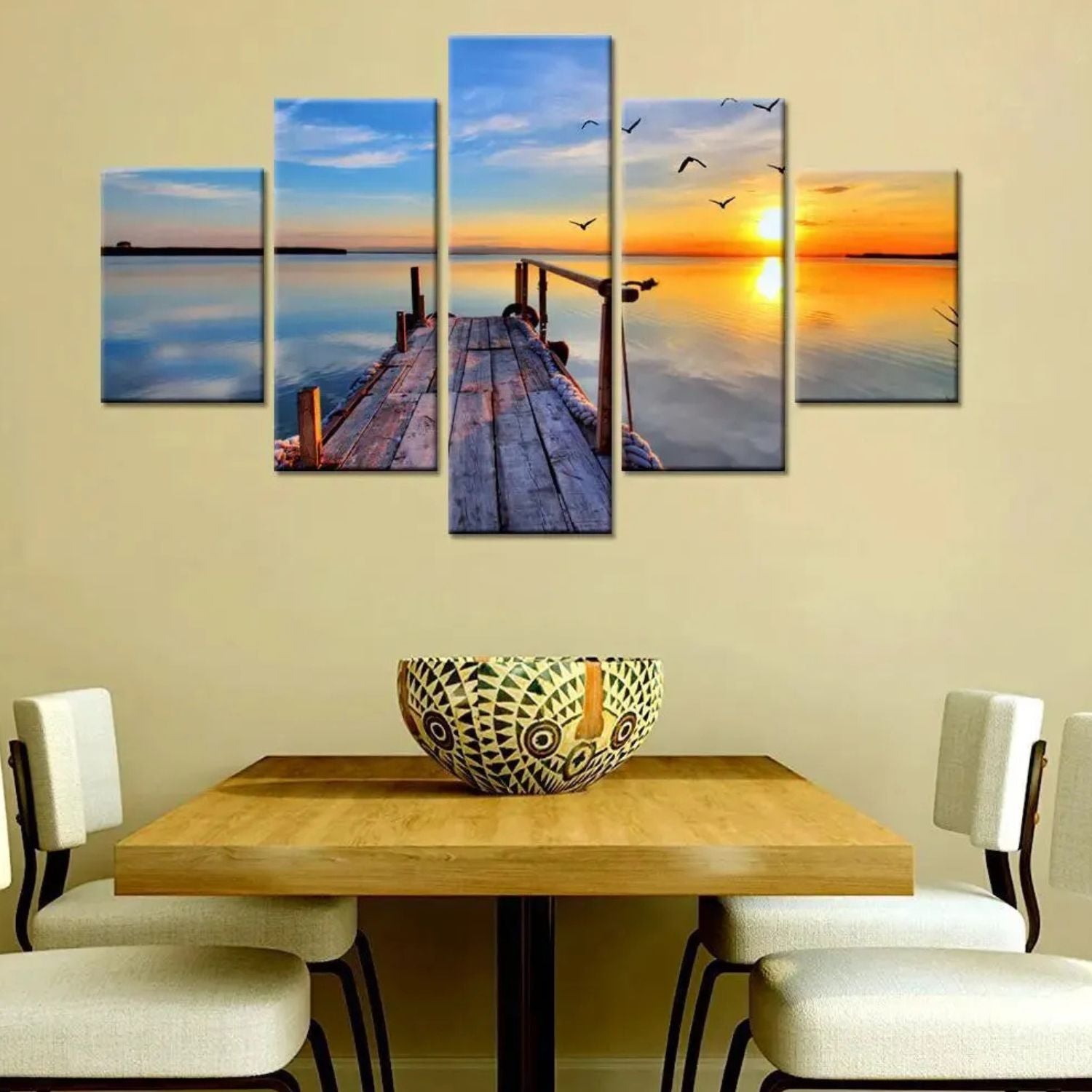Elegant Serene Beach Sunset Multi Panel Canvas Wall Art Painting