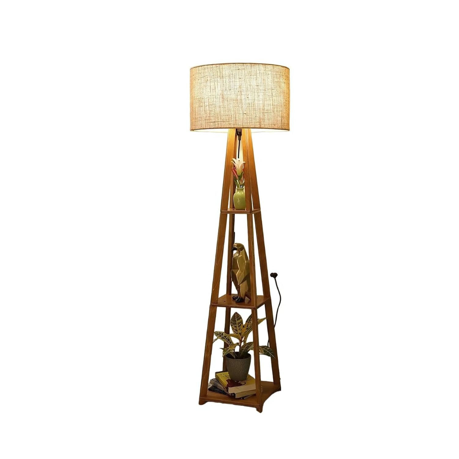 Wooden Floor Lamp With Shelves - Elegant Lighting For Living Room & Bedroom