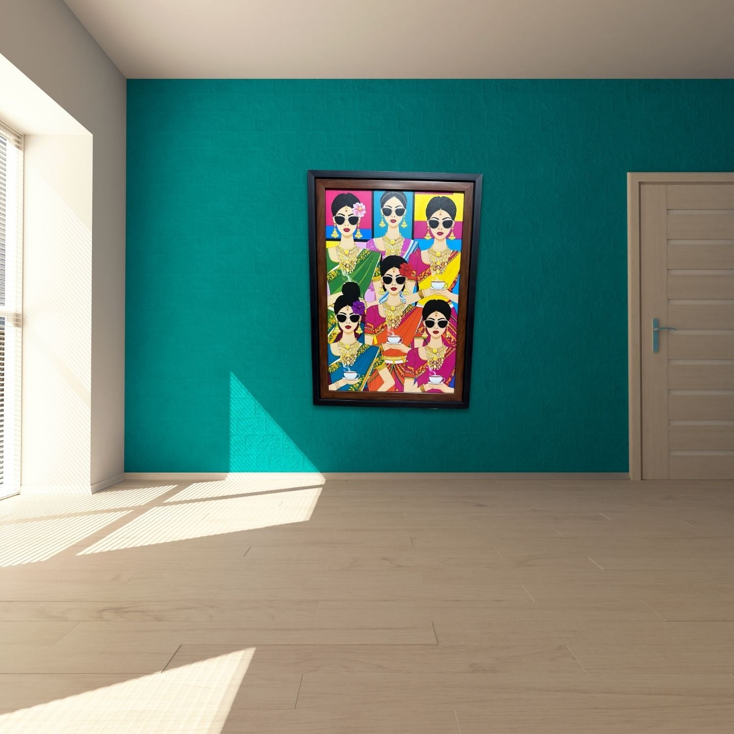 Elegant South Indian Women Pop Art Painting With Frame For Wall Decor