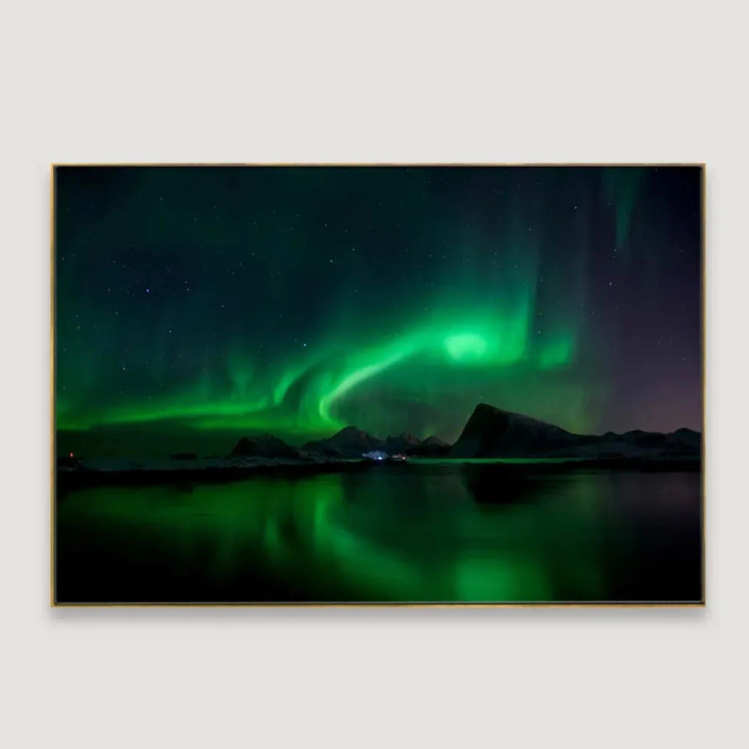 Abstract Northern Lights Over Lofoten Islands Framed Canvas Wall Art