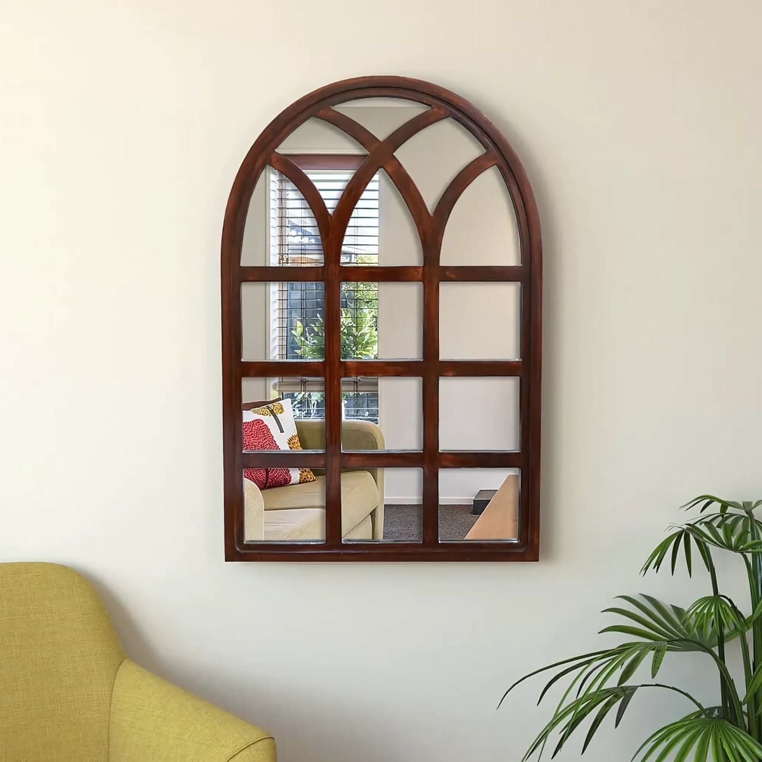 Arched Wooden Wall Mirror - Classic Decorative Accent For Home Interiors