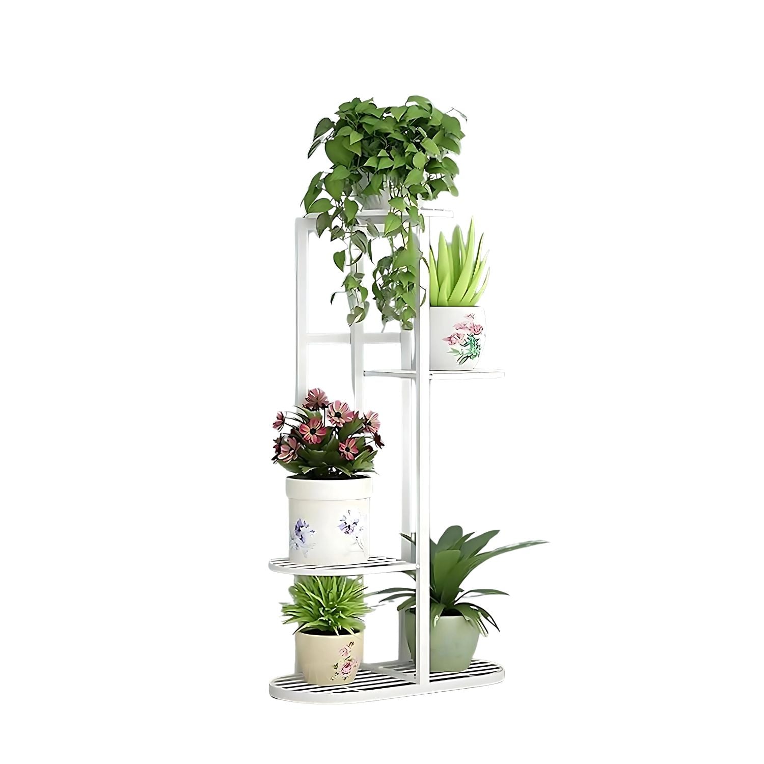 Modern 4 Tier Step-Style Metal Plant Stand For Indoor Outdoor Display