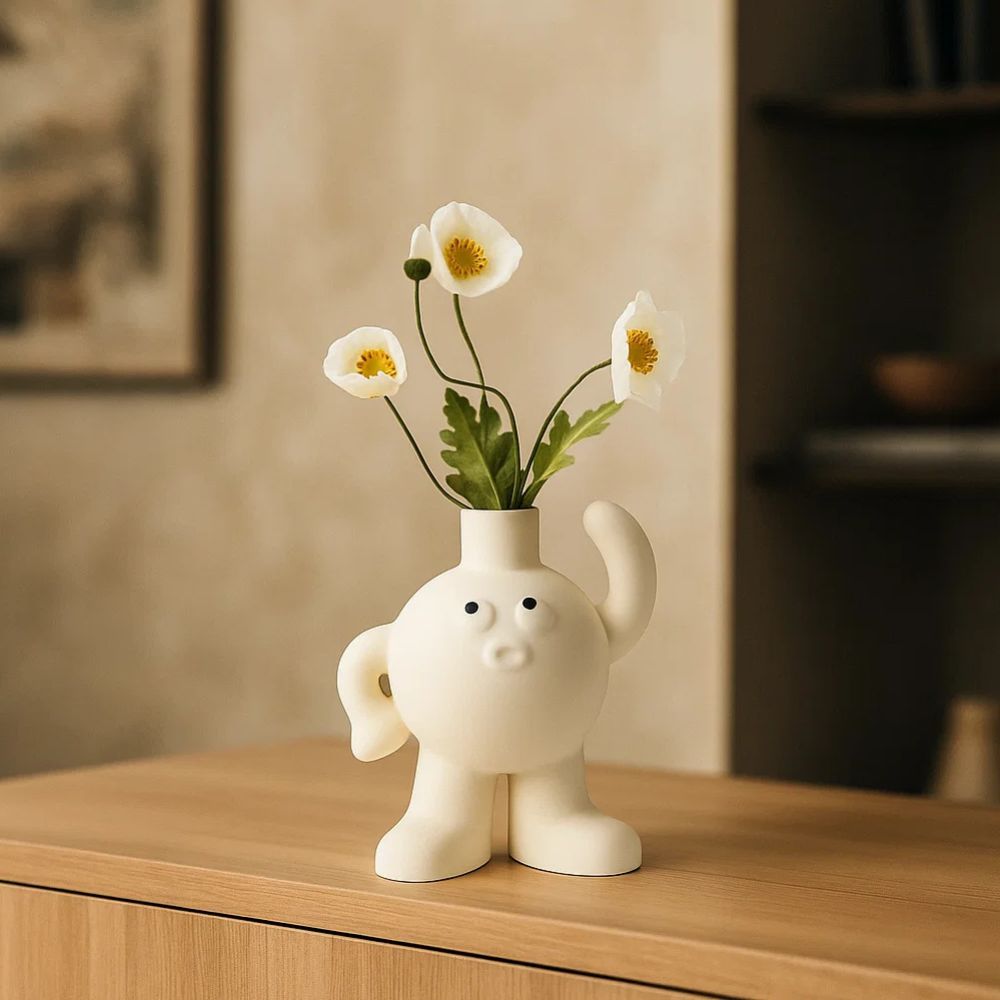 Playful Big Feet Ceramic Vase With Quirky Scratching Head Design