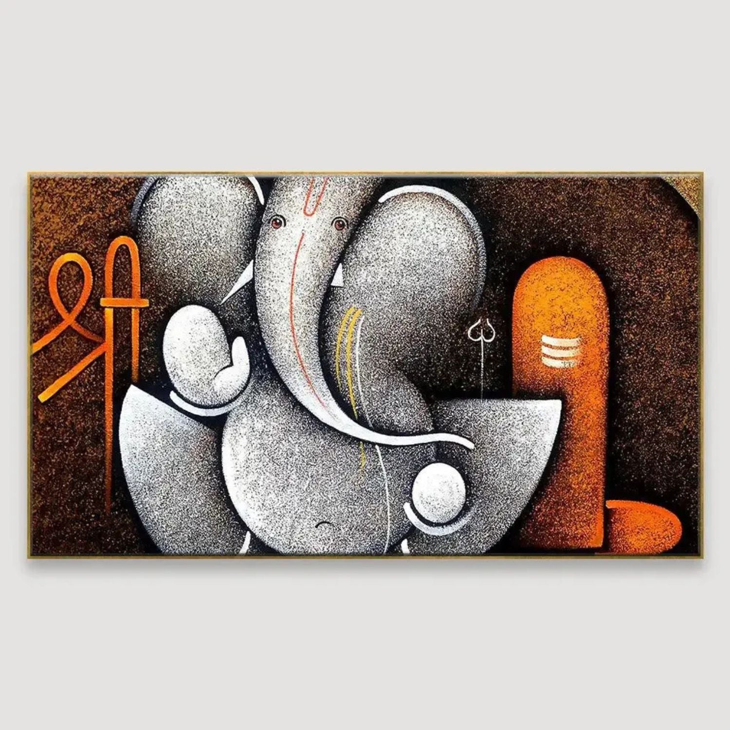 Abstract Ganesha With Shivling Spiritual Canvas Panoramic Wall Art